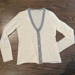 Tory Burch Cashmere Button Cardigan Sweater Cream Grey